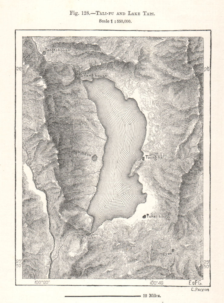 Tali-fu and Lake Erhai. China. Sketch map 1885 old antique plan chart